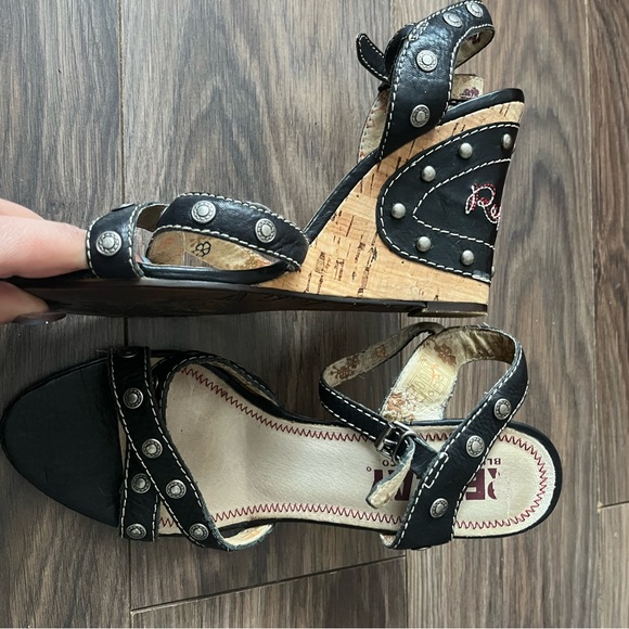 Replay Shoes - Replay Black Studded Cork Wedge Sandals with Silver Accents